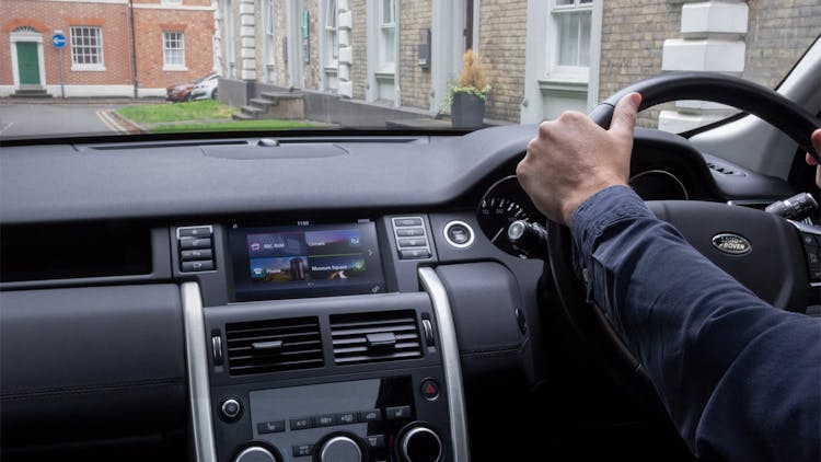 Inside Land Rover vehicle, showing bespoke interface