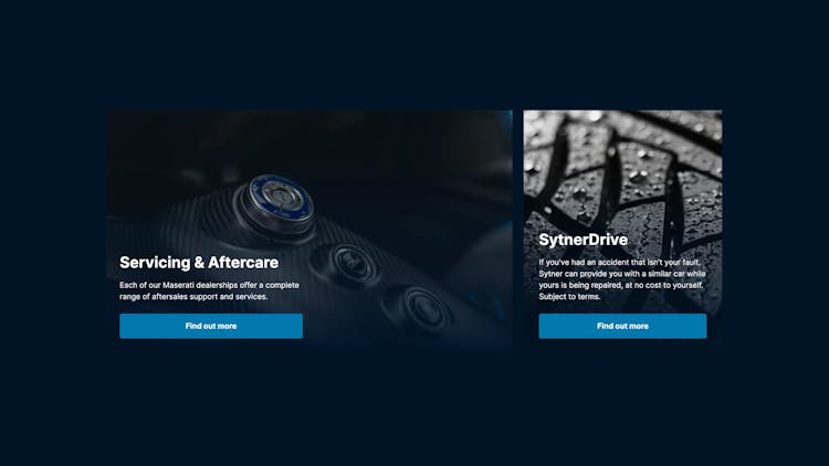 Calls-to-action on Sytner website, showing "servicing and aftercare" and "sytnerdrive"