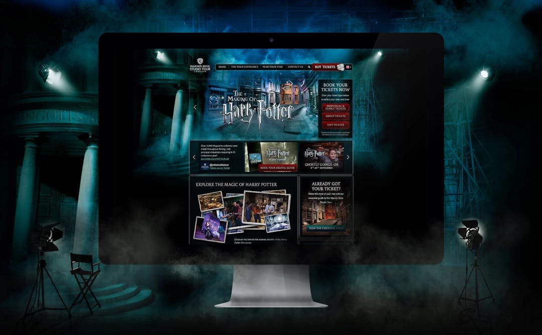 Warner Bros Studio Tour website on computer monitor