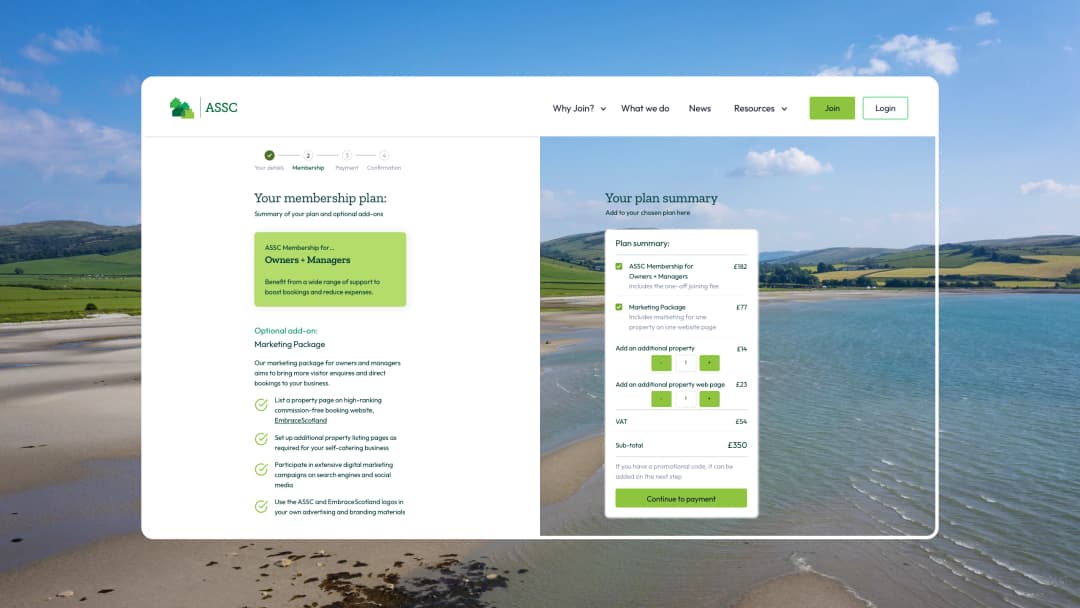 ASSC membership plan summary screen with place marketing details