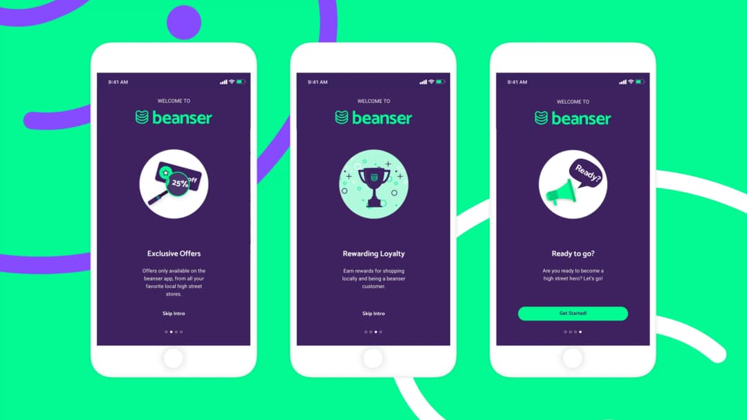 Beanser mobile app onboarding screens