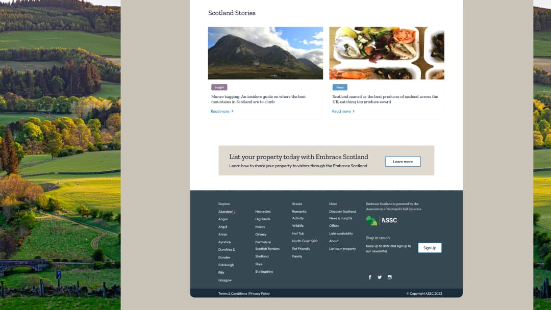 "List your property" call-to-action on EmbraceScotland homepage