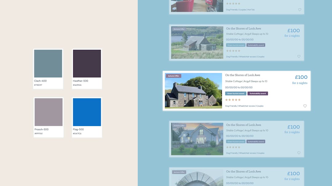 EmbraceScotland colour palette with property product pages