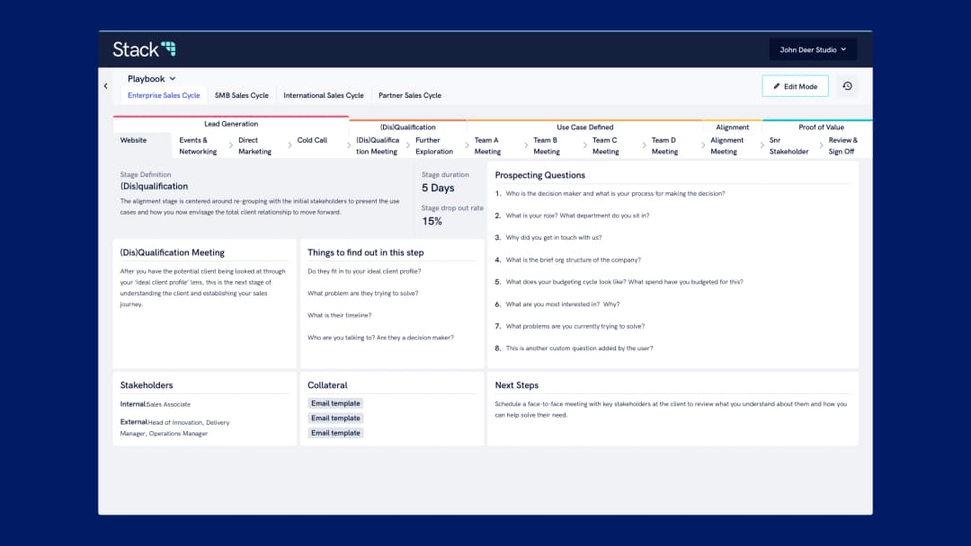 Stack interface showing Enterprise Sales Cycle