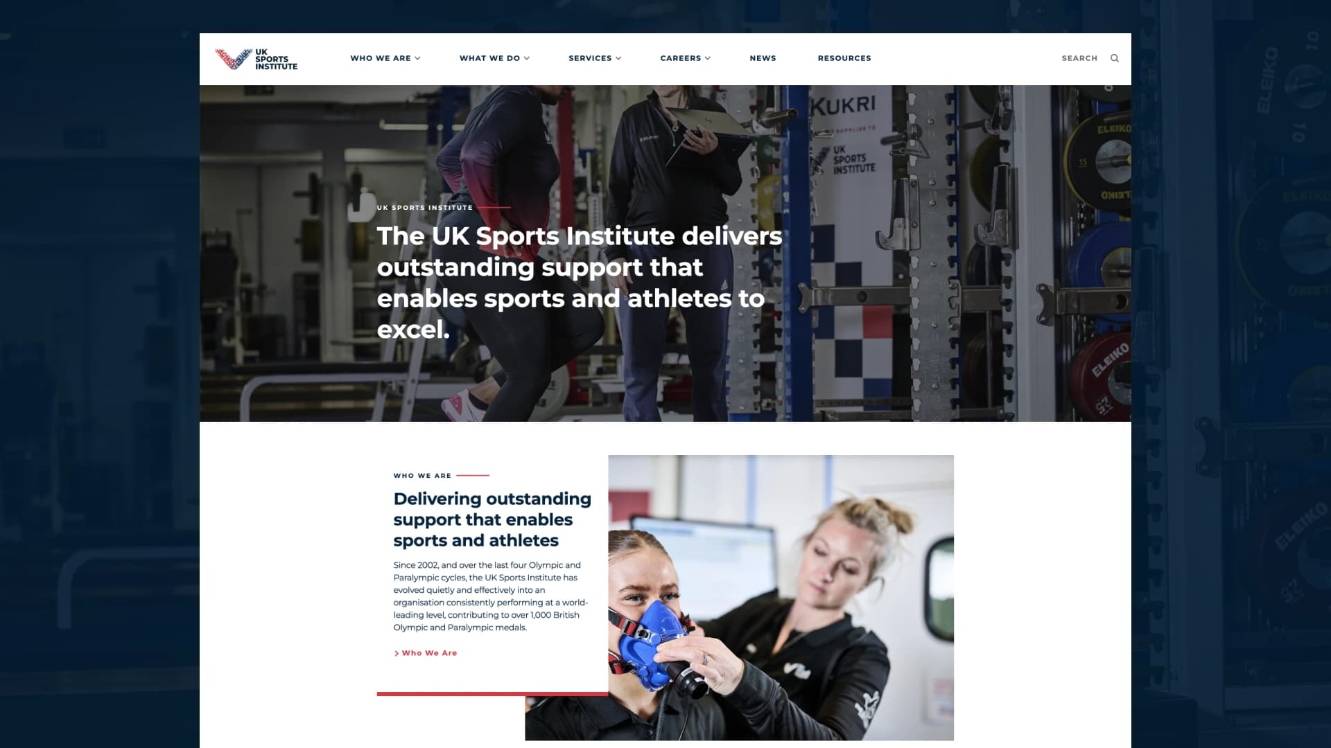 UK Sports Institute website homepage showcasing Sports Digital Strategy